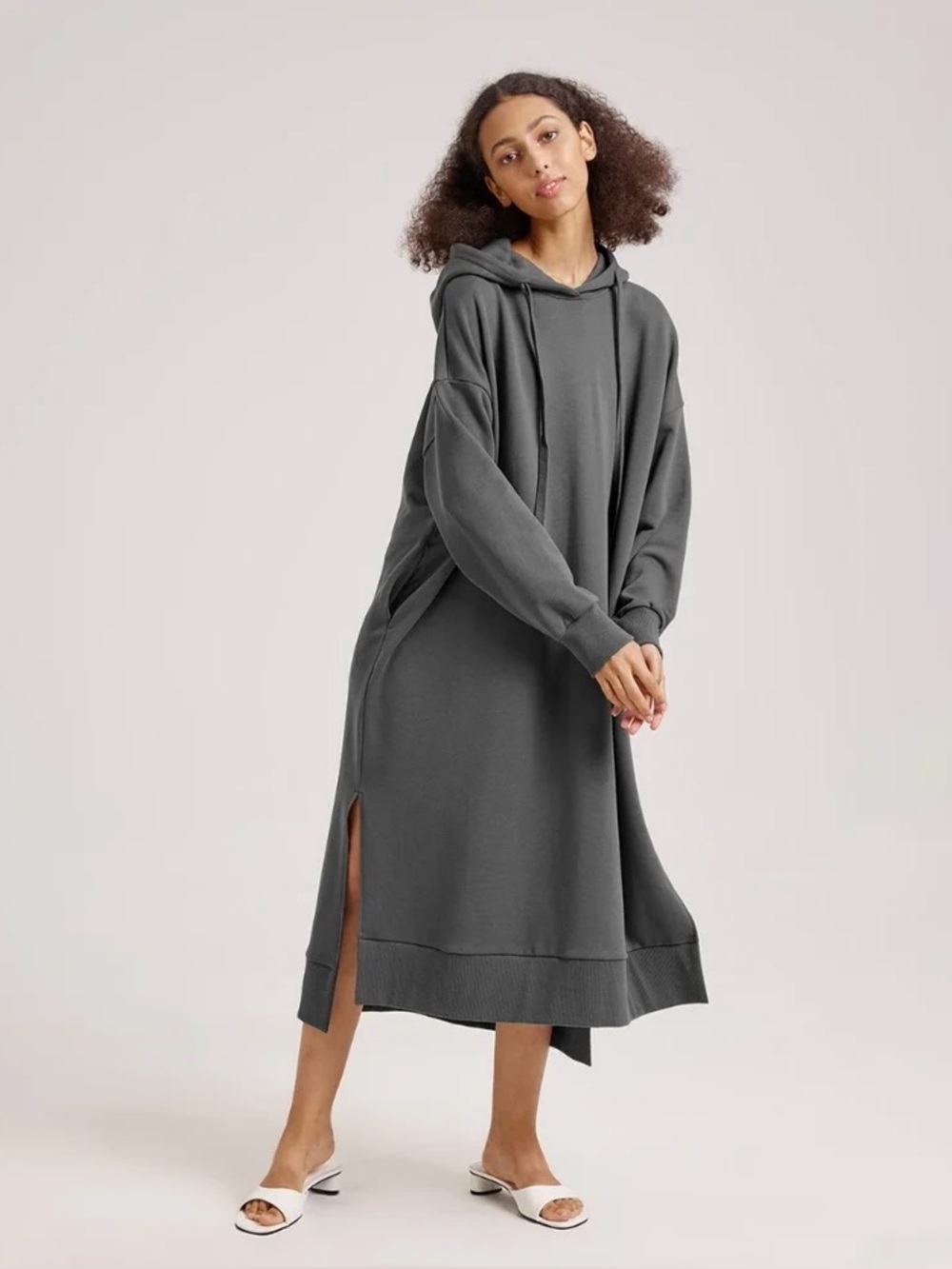 Nap Loungewear Pullover Oversized Hoodie Sweatshirt Dress in Grey